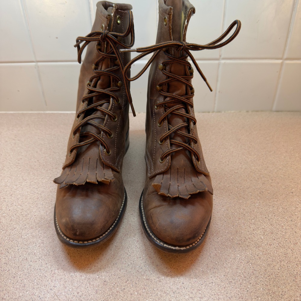 Vtg Laredo Womens Roper Leather Lace Up Western Boots with Kilties Size 7 M - Picture 6 of 10